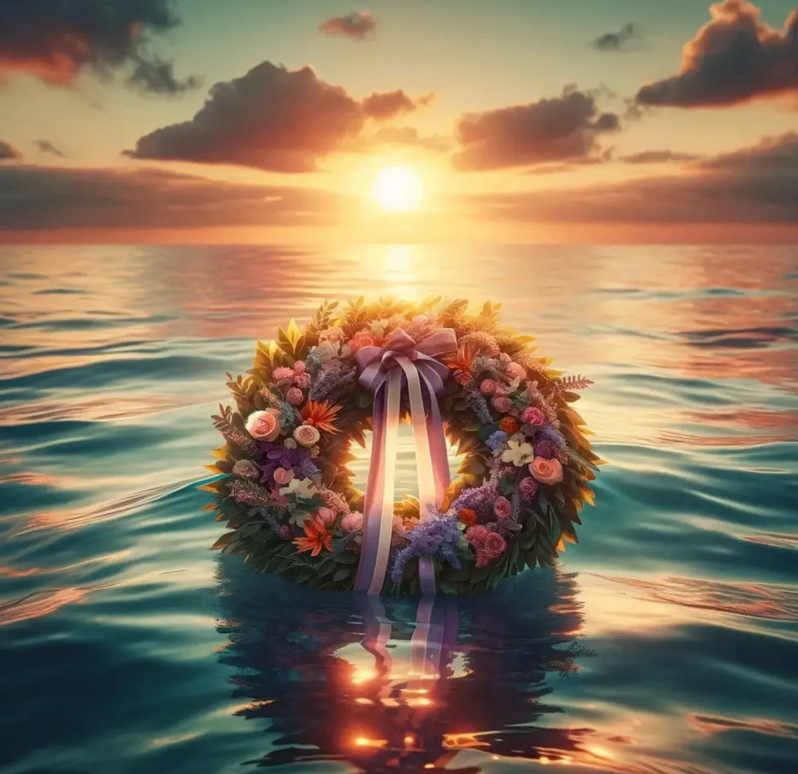 Peaceful ocean horizon during a memorial service at sea